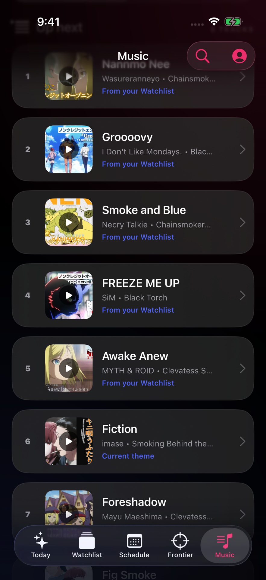Music, deeper: a native queue of official themes tied to your series