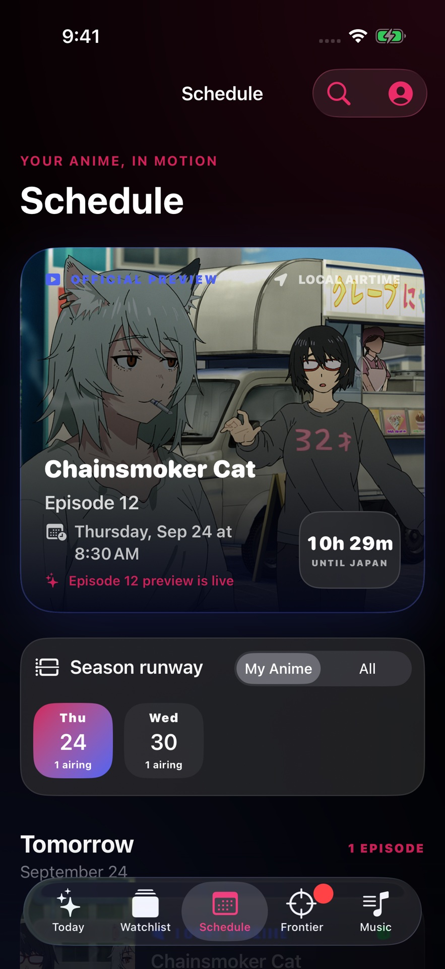 Schedule: the season runway with the next episode and its local airtime